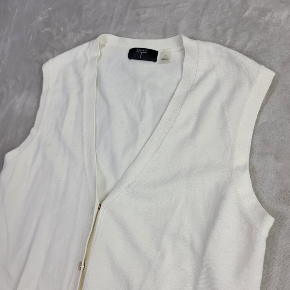 T Tahari White Cream Light Women's Buttoned Sweater Vest | Size L - Picture 4 of 7